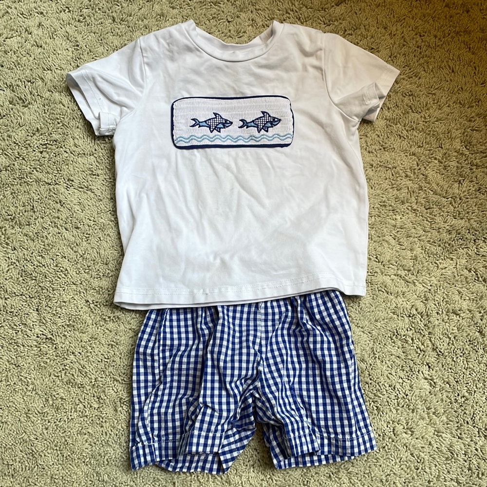 Lil Cactus 18-24 month boy smocked shirt and shorts set
